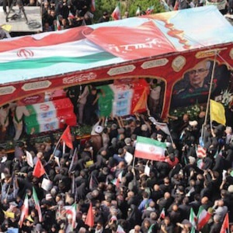 Iran holds state funeral for top brass slain in conflict with Israel