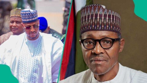 Buhari’s burial: Katsina governor fights back tears at ex-president’s funeral, watch emotional video