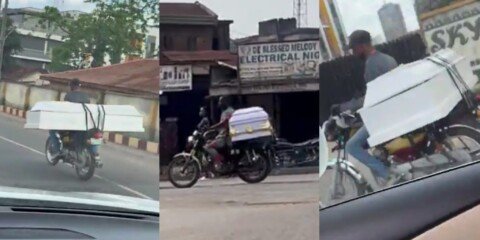 Coffin on okada? Viral video leaves Nigerians in shock