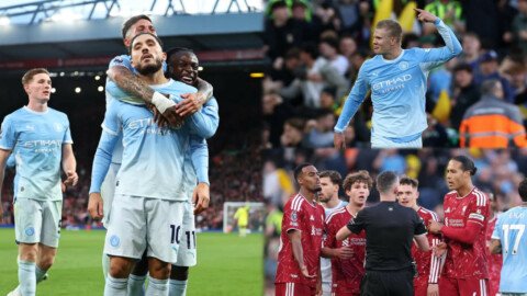 EPL: Manchester City dismantle 10-man Liverpool in emphatic Anfield victory